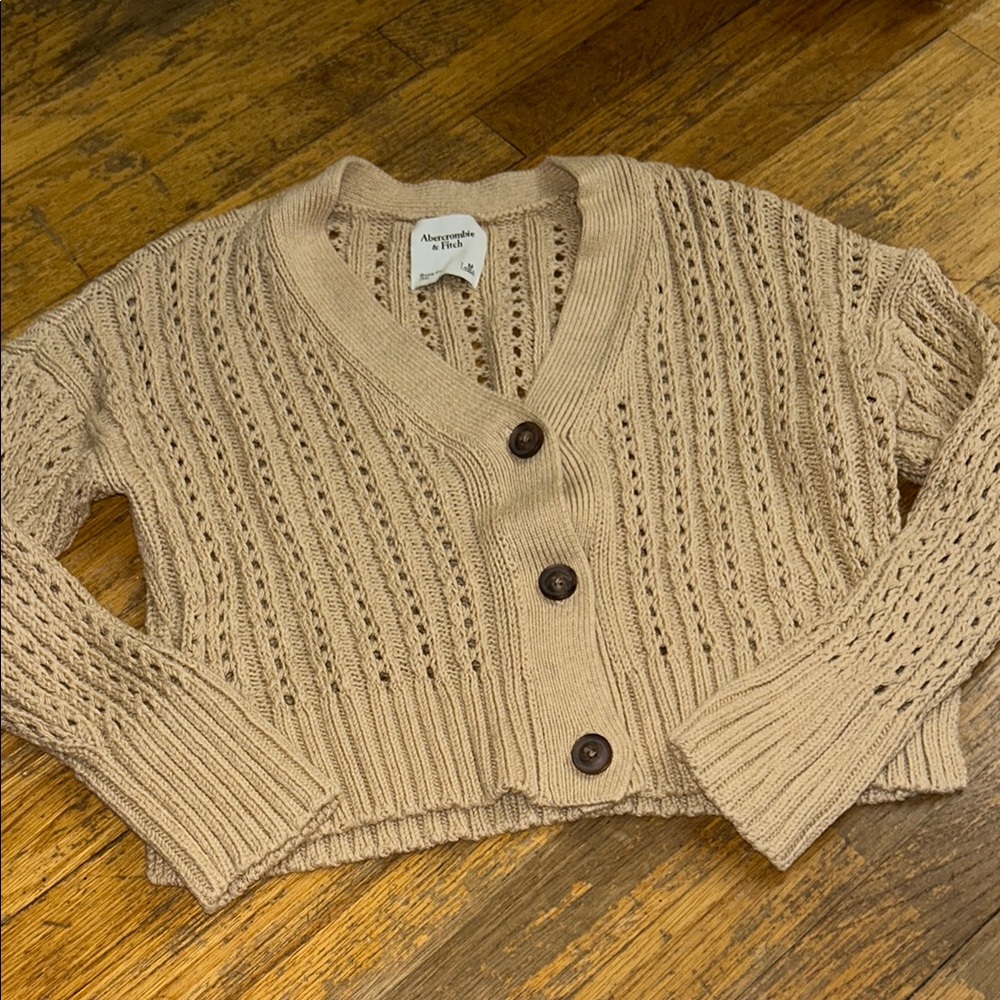 Abercrombie and fitchTan Cardigan Sweater with Cable Knit